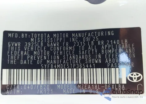 2026 Toyota Corolla Le from USA, damaged, VIN 5YFB4MDE5TP365441